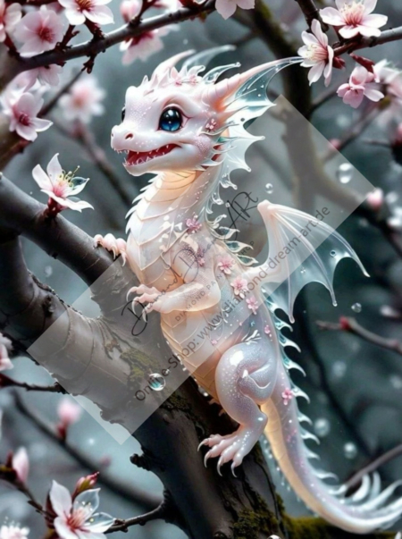 Diamond Painting Bild "Cherry Blossom Dragon with Water Drops"