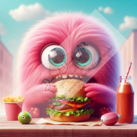 Diamond Painting Bild „Pink Hamburger Monster“