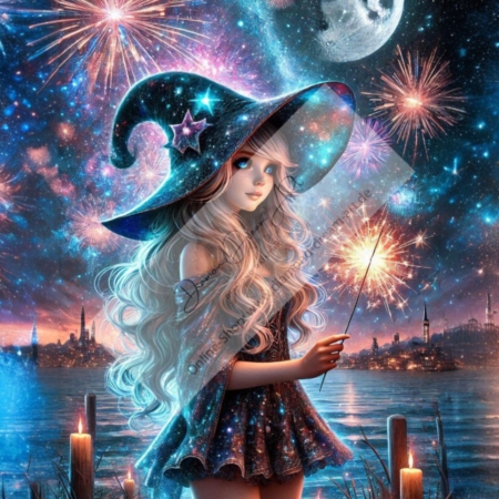 Diamond Painting Bild „Happy New Year Witch 2025“