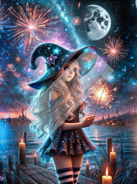 Diamond Painting Bild „Happy New Year Witch 2025“