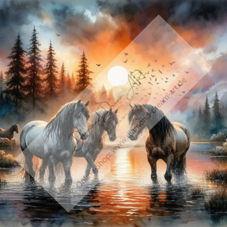 Diamond Painting Bild „Horses of the Sunset“