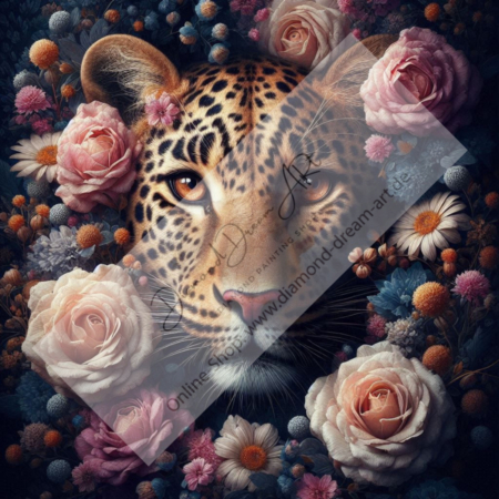 Diamond Painting Bild „Leopard in the Sea of Flowers“