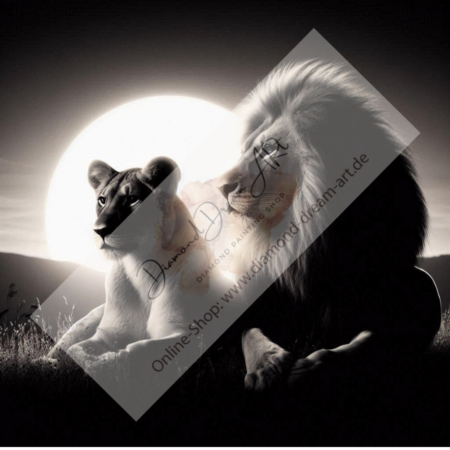 Diamond Painting Bild „Lion Love in the Moonlight“