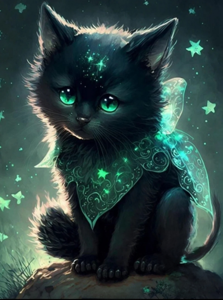 Diamond Painting Bild „Little Black Cat“ Rund AB