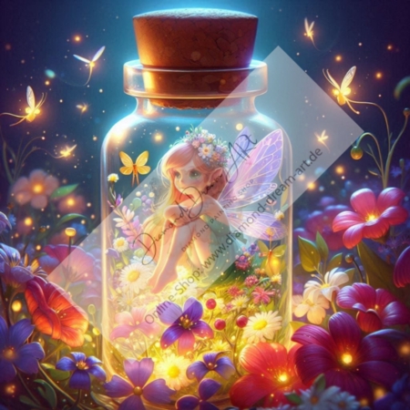 Diamond Painting Bild Little Fairy in a Glass in a Field of Flowers