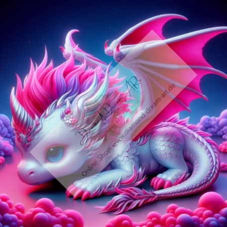 Diamond Painting Bild „Pinky Unicorn meets Dragon“