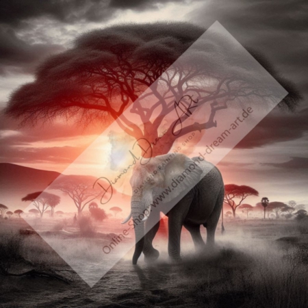 Diamond Painting Bild „Sahara elephant in the sunset“