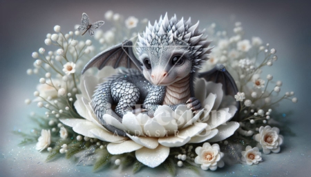 Diamond Painting Bild „Small Grey Flower Dragon“