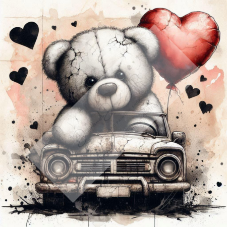 Diamond Painting Bild „Teddy with love in the car“