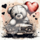 Diamond Painting Bild „Teddy with love in the car“