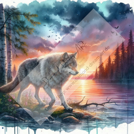 Diamond Painting Bild „Wolf in the sunset“