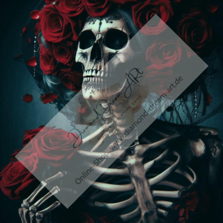 Diamond Painting Bild „Skeleton Woman with Roses“