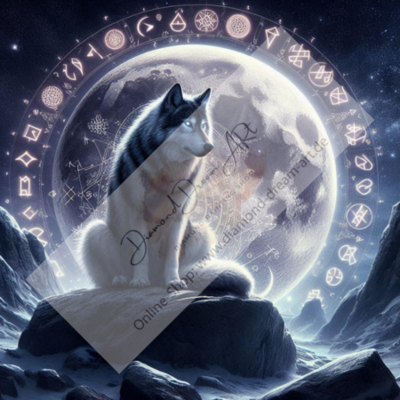 Diamond Painting Bild „The sitting Wolf of the Runes“